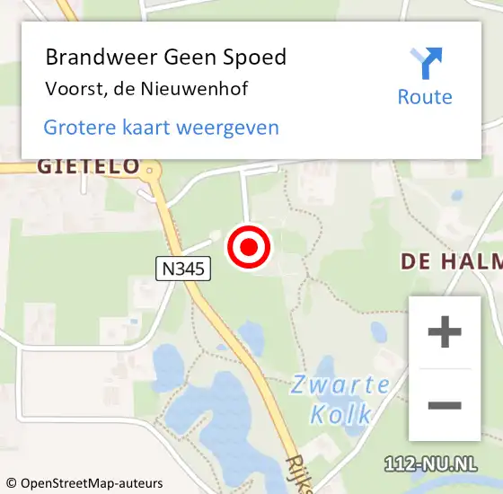 Locatie op kaart van de 112 melding: Brandweer Geen Spoed Naar Voorst, de Nieuwenhof op 7 augustus 2021 21:21