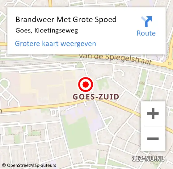 Locatie op kaart van de 112 melding: Brandweer Met Grote Spoed Naar Goes, Kloetingseweg op 7 augustus 2021 21:28