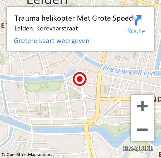 Locatie op kaart van de 112 melding: Trauma helikopter Met Grote Spoed Naar Leiden, Korevaarstraat op 7 augustus 2021 21:30