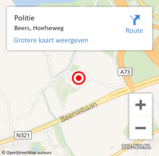 Locatie op kaart van de 112 melding: Politie Beers, Hoefseweg op 7 augustus 2021 21:49