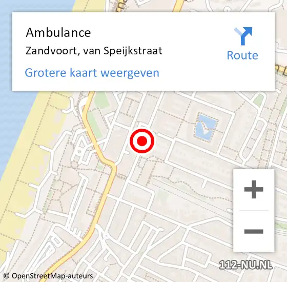 Locatie op kaart van de 112 melding: Ambulance Zandvoort, van Speijkstraat op 7 augustus 2021 21:54