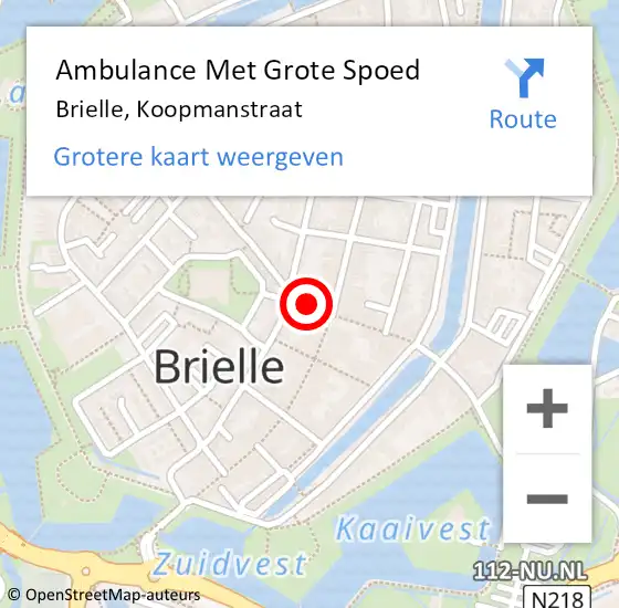 Locatie op kaart van de 112 melding: Ambulance Met Grote Spoed Naar Brielle, Koopmanstraat op 7 augustus 2021 22:09