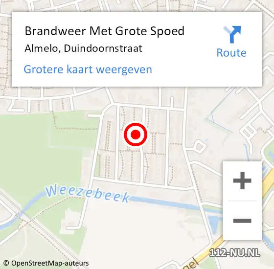 Locatie op kaart van de 112 melding: Brandweer Met Grote Spoed Naar Almelo, Duindoornstraat op 7 augustus 2021 22:11