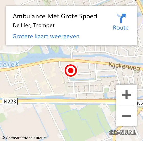 Locatie op kaart van de 112 melding: Ambulance Met Grote Spoed Naar De Lier, Trompet op 7 augustus 2021 22:57