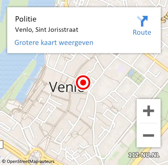 Locatie op kaart van de 112 melding: Politie Venlo, Sint Jorisstraat op 7 augustus 2021 23:05