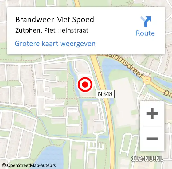 Locatie op kaart van de 112 melding: Brandweer Met Spoed Naar Zutphen, Piet Heinstraat op 7 augustus 2021 23:10