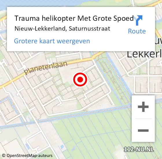 Locatie op kaart van de 112 melding: Trauma helikopter Met Grote Spoed Naar Nieuw-Lekkerland, Saturnusstraat op 7 augustus 2021 23:17