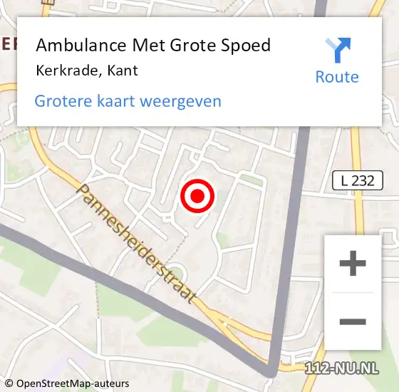 Locatie op kaart van de 112 melding: Ambulance Met Grote Spoed Naar Kerkrade, Kant op 19 juni 2014 05:58