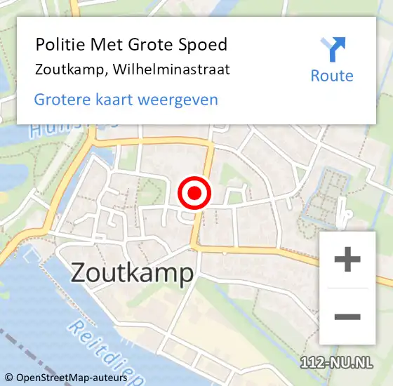 Locatie op kaart van de 112 melding: Politie Met Grote Spoed Naar Zoutkamp, Wilhelminastraat op 7 augustus 2021 23:49