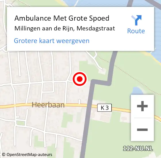 Locatie op kaart van de 112 melding: Ambulance Met Grote Spoed Naar Millingen aan de Rijn, Mesdagstraat op 8 augustus 2021 01:16