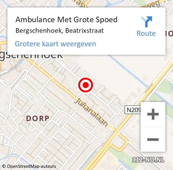 Locatie op kaart van de 112 melding: Ambulance Met Grote Spoed Naar Bergschenhoek, Beatrixstraat op 8 augustus 2021 01:44