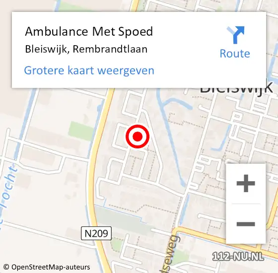 Locatie op kaart van de 112 melding: Ambulance Met Spoed Naar Bleiswijk, Rembrandtlaan op 8 augustus 2021 02:23