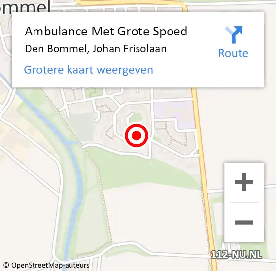 Locatie op kaart van de 112 melding: Ambulance Met Grote Spoed Naar Den Bommel, Johan Frisolaan op 8 augustus 2021 02:45