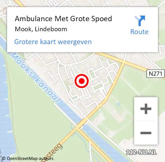 Locatie op kaart van de 112 melding: Ambulance Met Grote Spoed Naar Mook, Lindeboom op 8 augustus 2021 02:50