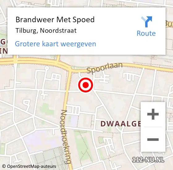 Locatie op kaart van de 112 melding: Brandweer Met Spoed Naar Tilburg, Noordstraat op 8 augustus 2021 04:08