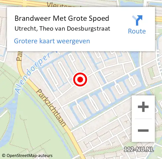 Locatie op kaart van de 112 melding: Brandweer Met Grote Spoed Naar Utrecht, Theo van Doesburgstraat op 8 augustus 2021 04:20