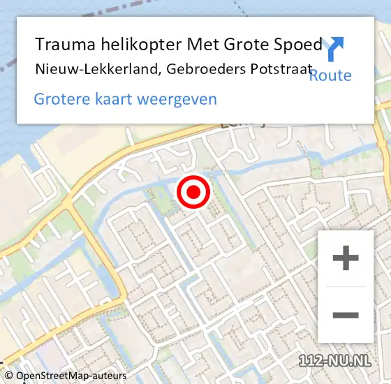 Locatie op kaart van de 112 melding: Trauma helikopter Met Grote Spoed Naar Nieuw-Lekkerland, Gebroeders Potstraat op 8 augustus 2021 04:31