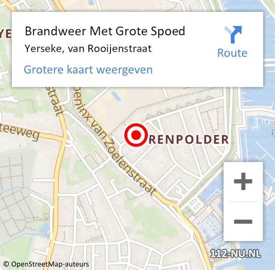 Locatie op kaart van de 112 melding: Brandweer Met Grote Spoed Naar Yerseke, van Rooijenstraat op 8 augustus 2021 04:48