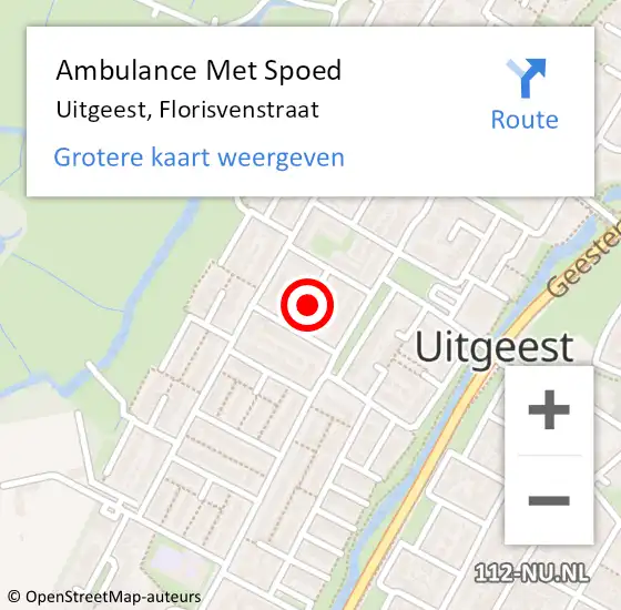 Locatie op kaart van de 112 melding: Ambulance Met Spoed Naar Uitgeest, Florisvenstraat op 8 augustus 2021 05:41