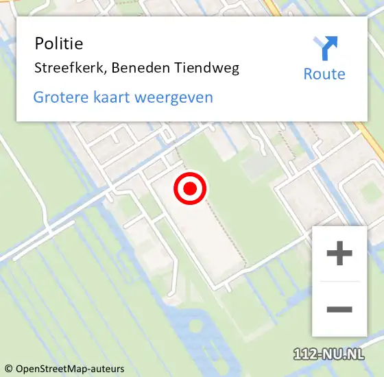 Locatie op kaart van de 112 melding: Politie Streefkerk, Beneden Tiendweg op 8 augustus 2021 06:01