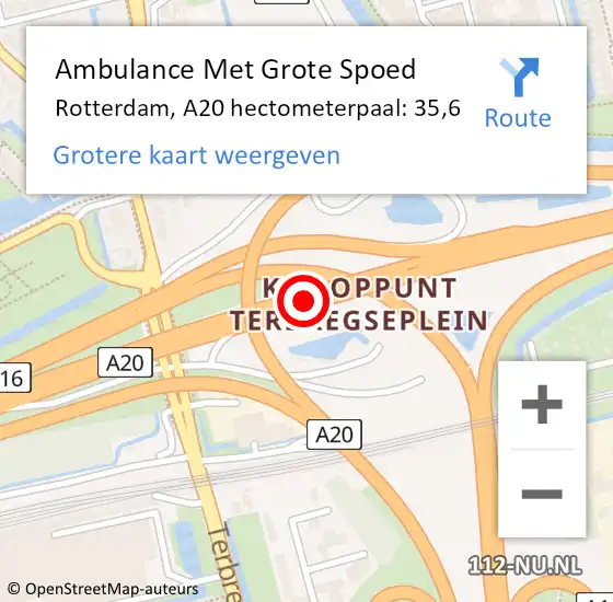 Locatie op kaart van de 112 melding: Ambulance Met Grote Spoed Naar Rotterdam, A20 hectometerpaal: 35,6 op 8 augustus 2021 06:09