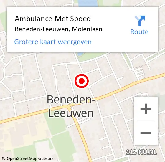 Locatie op kaart van de 112 melding: Ambulance Met Spoed Naar Beneden-Leeuwen, Molenlaan op 8 augustus 2021 06:52