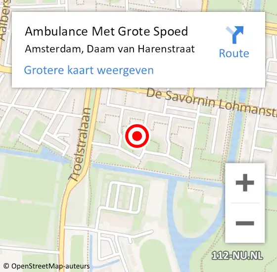 Locatie op kaart van de 112 melding: Ambulance Met Grote Spoed Naar Amsterdam, Daam van Harenstraat op 8 augustus 2021 07:17