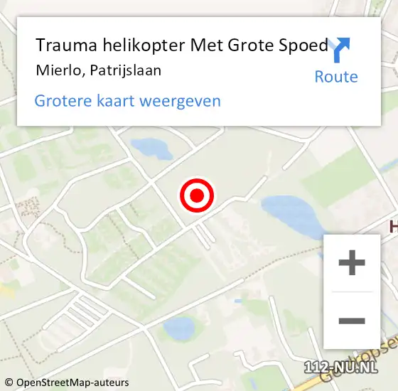 Locatie op kaart van de 112 melding: Trauma helikopter Met Grote Spoed Naar Mierlo, Patrijslaan op 8 augustus 2021 08:47