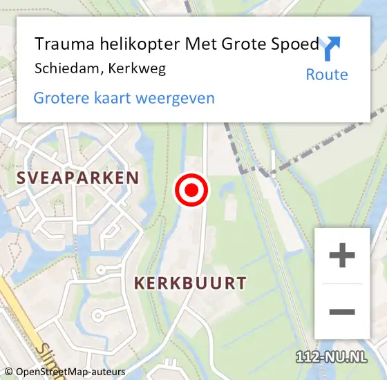 Locatie op kaart van de 112 melding: Trauma helikopter Met Grote Spoed Naar Schiedam, Kerkweg op 8 augustus 2021 09:15