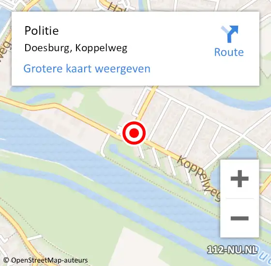 Locatie op kaart van de 112 melding: Politie Doesburg, Koppelweg op 8 augustus 2021 09:17