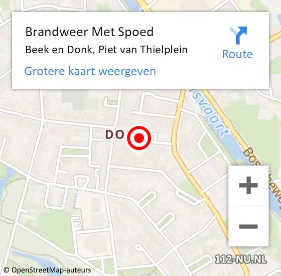 Locatie op kaart van de 112 melding: Brandweer Met Spoed Naar Beek en Donk, Piet van Thielplein op 8 augustus 2021 10:04