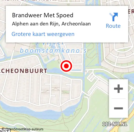 Locatie op kaart van de 112 melding: Brandweer Met Spoed Naar Alphen aan den Rijn, Archeonlaan op 8 augustus 2021 10:15
