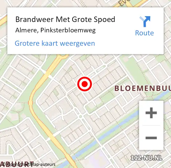 Locatie op kaart van de 112 melding: Brandweer Met Grote Spoed Naar Almere, Pinksterbloemweg op 8 augustus 2021 10:29