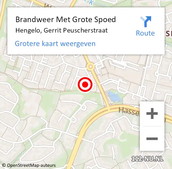 Locatie op kaart van de 112 melding: Brandweer Met Grote Spoed Naar Hengelo, Gerrit Peuscherstraat op 8 augustus 2021 10:44