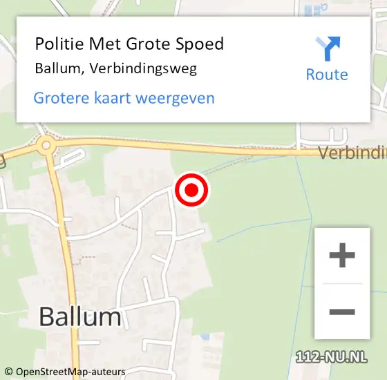 Locatie op kaart van de 112 melding: Politie Met Grote Spoed Naar Ballum, Verbindingsweg op 8 augustus 2021 10:53