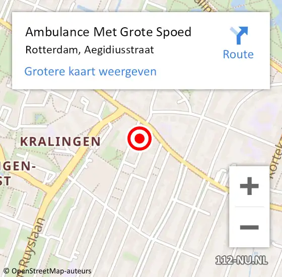 Locatie op kaart van de 112 melding: Ambulance Met Grote Spoed Naar Rotterdam, Aegidiusstraat op 8 augustus 2021 10:57