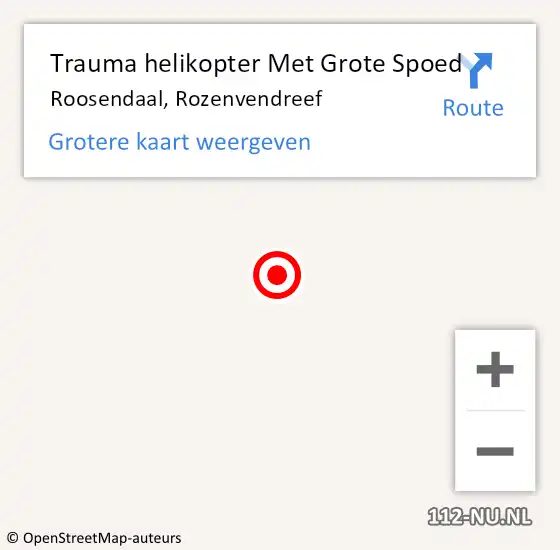 Locatie op kaart van de 112 melding: Trauma helikopter Met Grote Spoed Naar Roosendaal, Rozenvendreef op 8 augustus 2021 10:59