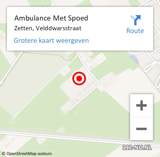 Locatie op kaart van de 112 melding: Ambulance Met Spoed Naar Zetten, Velddwarsstraat op 8 augustus 2021 11:13