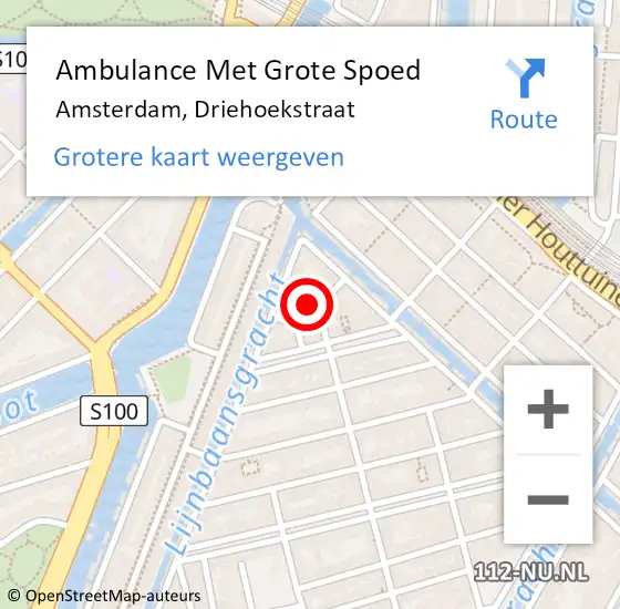 Locatie op kaart van de 112 melding: Ambulance Met Grote Spoed Naar Amsterdam, Driehoekstraat op 8 augustus 2021 11:21