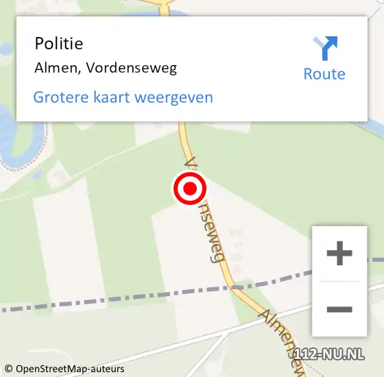 Locatie op kaart van de 112 melding: Politie Almen, Vordenseweg op 8 augustus 2021 11:33