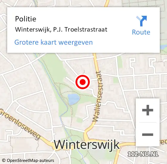 Locatie op kaart van de 112 melding: Politie Winterswijk, P.J. Troelstrastraat op 8 augustus 2021 12:04