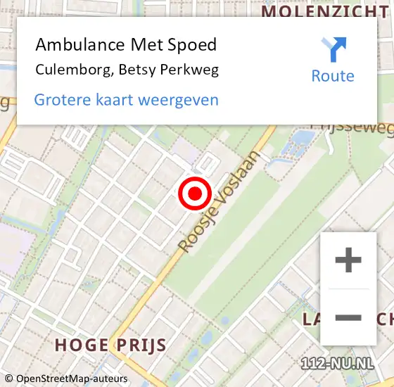 Locatie op kaart van de 112 melding: Ambulance Met Spoed Naar Culemborg, Betsy Perkweg op 8 augustus 2021 12:05