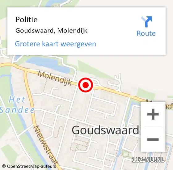 Locatie op kaart van de 112 melding: Politie Goudswaard, Molendijk op 8 augustus 2021 12:07