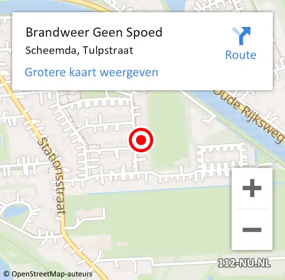 Locatie op kaart van de 112 melding: Brandweer Geen Spoed Naar Scheemda, Tulpstraat op 8 augustus 2021 12:08