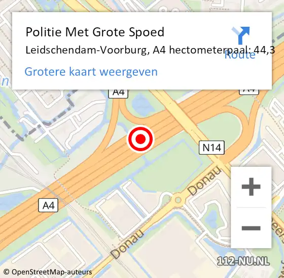 Locatie op kaart van de 112 melding: Politie Met Grote Spoed Naar Leidschendam-Voorburg, A4 hectometerpaal: 44,3 op 8 augustus 2021 13:02