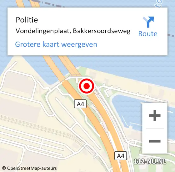 Locatie op kaart van de 112 melding: Politie Vondelingenplaat, Bakkersoordseweg op 8 augustus 2021 13:15