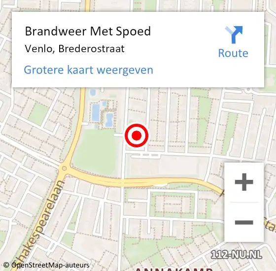 Locatie op kaart van de 112 melding: Brandweer Met Spoed Naar Venlo, Brederostraat op 8 augustus 2021 13:25