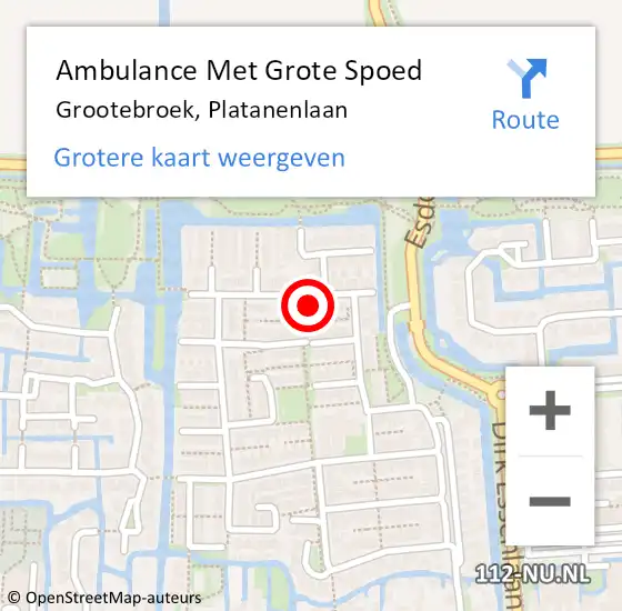 Locatie op kaart van de 112 melding: Ambulance Met Grote Spoed Naar Grootebroek, Platanenlaan op 8 augustus 2021 13:29