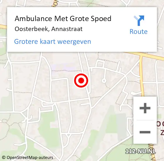 Locatie op kaart van de 112 melding: Ambulance Met Grote Spoed Naar Oosterbeek, Annastraat op 8 augustus 2021 14:08