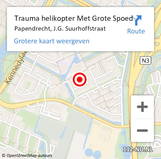 Locatie op kaart van de 112 melding: Trauma helikopter Met Grote Spoed Naar Papendrecht, J.G. Suurhoffstraat op 8 augustus 2021 14:09